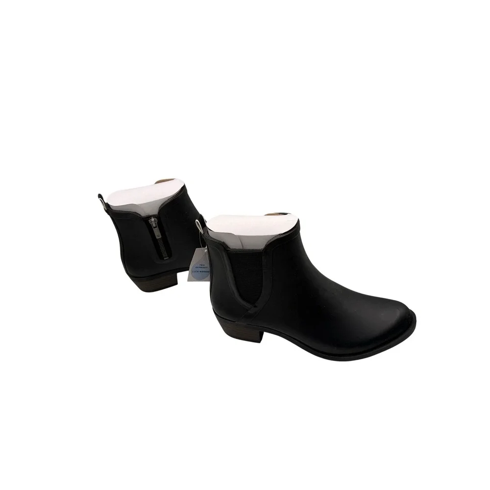 Lucky Brand Basel H2O Black Rubber Rain Ankle Boots womans‎ 9M LK-BASELH2O NEW